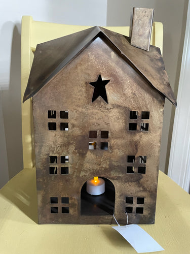 Rustic Tin Metal House/Primitive/Farmhouse Tea Light Holder