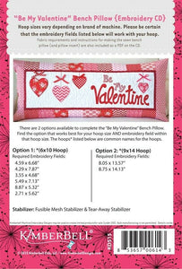 KIMBERBELL BE MY VALENTINE BENCH PILLOW FOR MACHINE EMBROIDERY CD Kimberbell