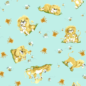 Light Blue Lyon the Lion Toss Cotton Fabric by Susybee SBY Susybee