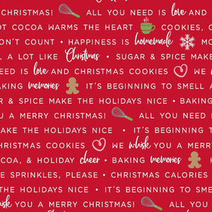 We Whisk You A Merry Christmas Holiday Baking Phrases (Red )    SOLD BY YARD Stitch It Up VA