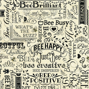 BEE HAPPY & POSITIVE WORDS NATURAL FABRIC by Timeless Treasures SBY Timeless Treasures