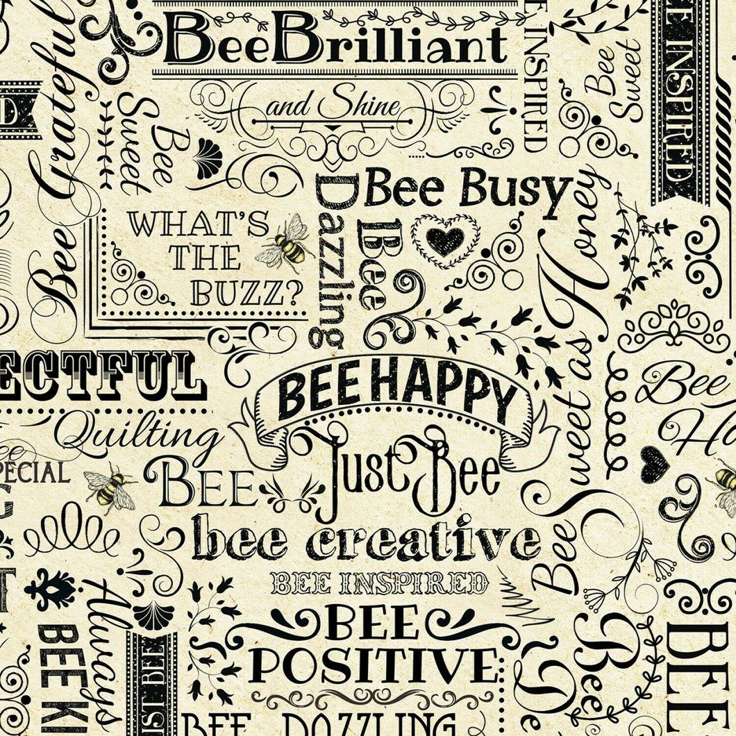 BEE HAPPY & POSITIVE WORDS NATURAL FABRIC by Timeless Treasures SBY Timeless Treasures