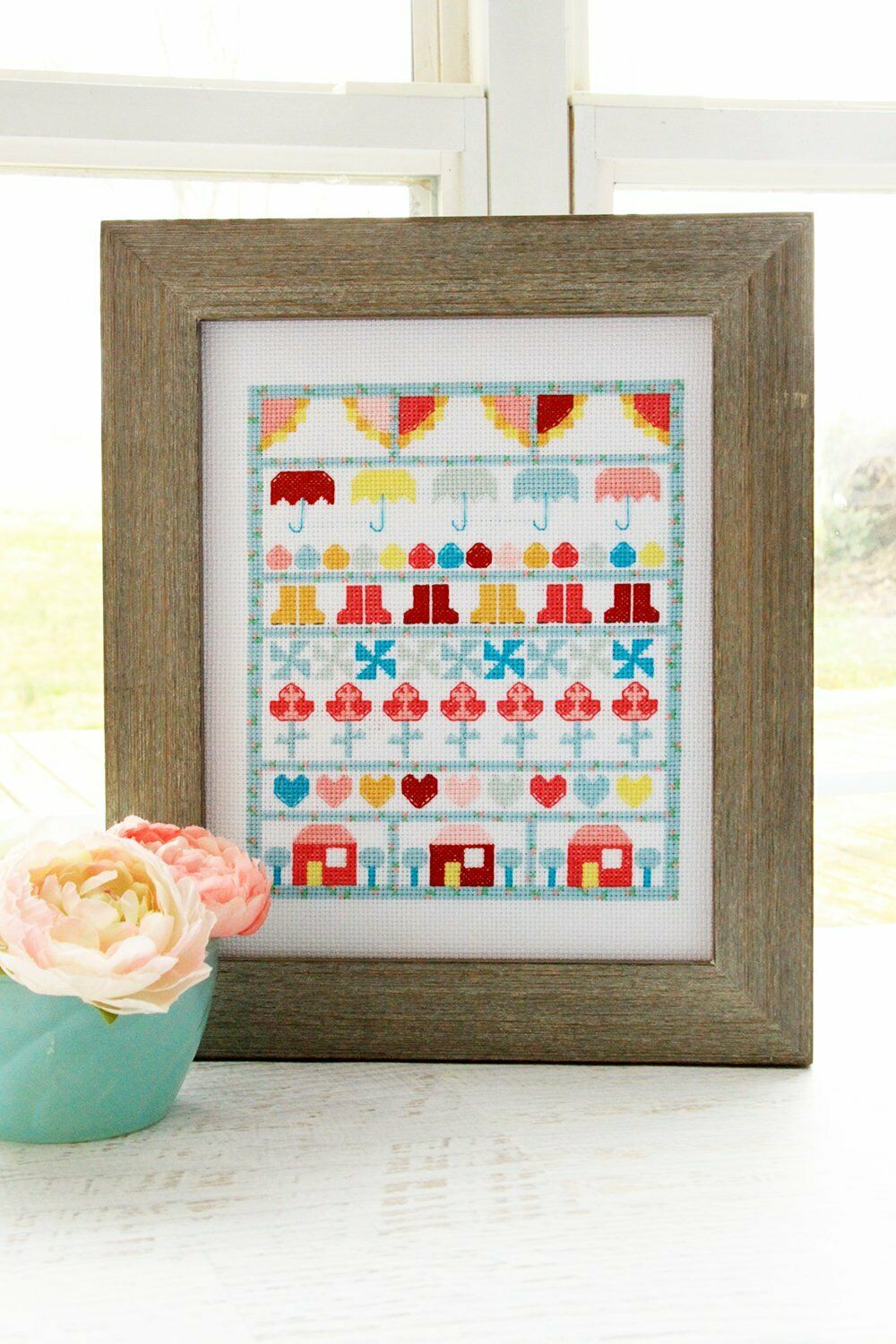 Singing in the Rain Cross Stitch Pattern by Beverly McCullough Flamingo Toes