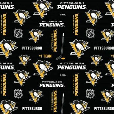 NHL Cotton Print Fabric Pittsburgh Penguins Black Sold by the yard Stitch It Up VA