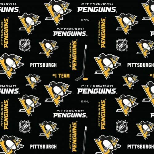 NHL Cotton Print Fabric Pittsburgh Penguins Black Sold by the yard Stitch It Up VA