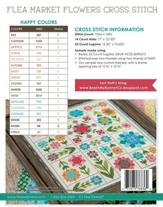 Flea Market Flowers Cross Stitch Pattern by Lori Holt w/DMC Threads DMC