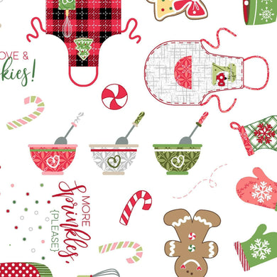 WE WHISK YOU A MERRY CHRISTMAS FABRIC ( White) SOLD BY THE YARD Maywood Studio