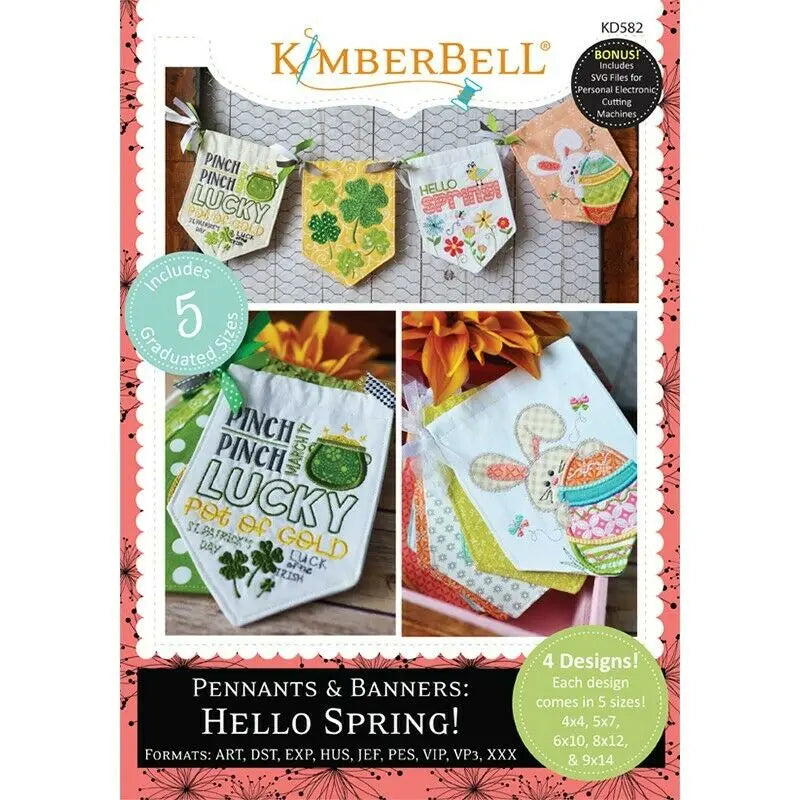 KIMBERBELL PENNANTS & BANNERS HELLO SPRING! MACHINE EMBROIDERY Kimberbell