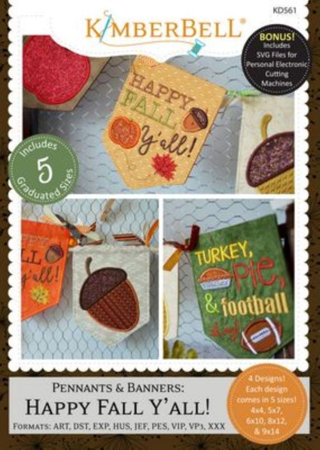 Pennants and Banners: Happy Fall Y'All Embroidery CD  by Kimberbell Stitch It Up VA