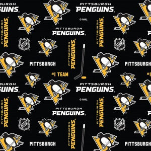 NHL Pittsburgh Penguins Print Fabric Black Sold by the Yard Stitch It Up VA