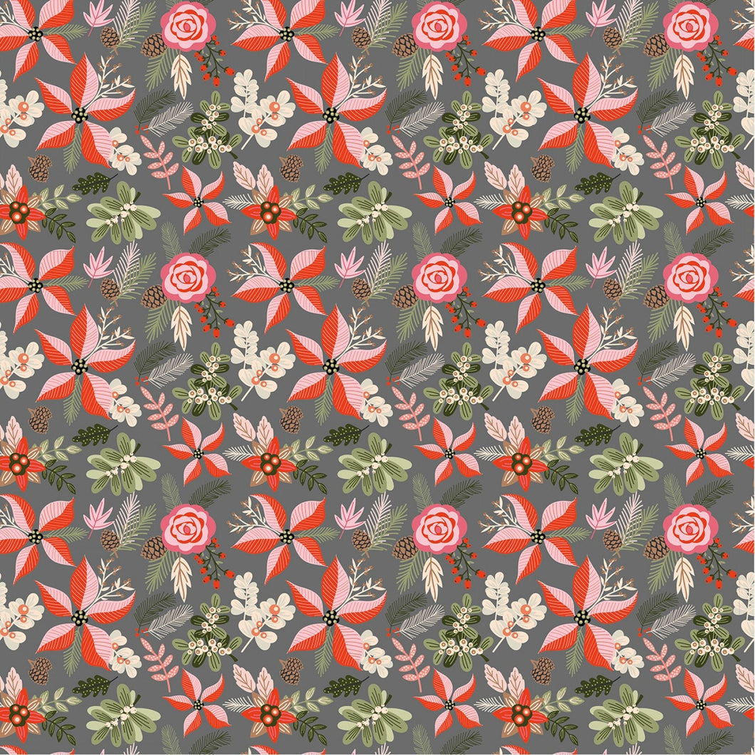 Poppie Cotton Poins & Pines Gray Fabric 
