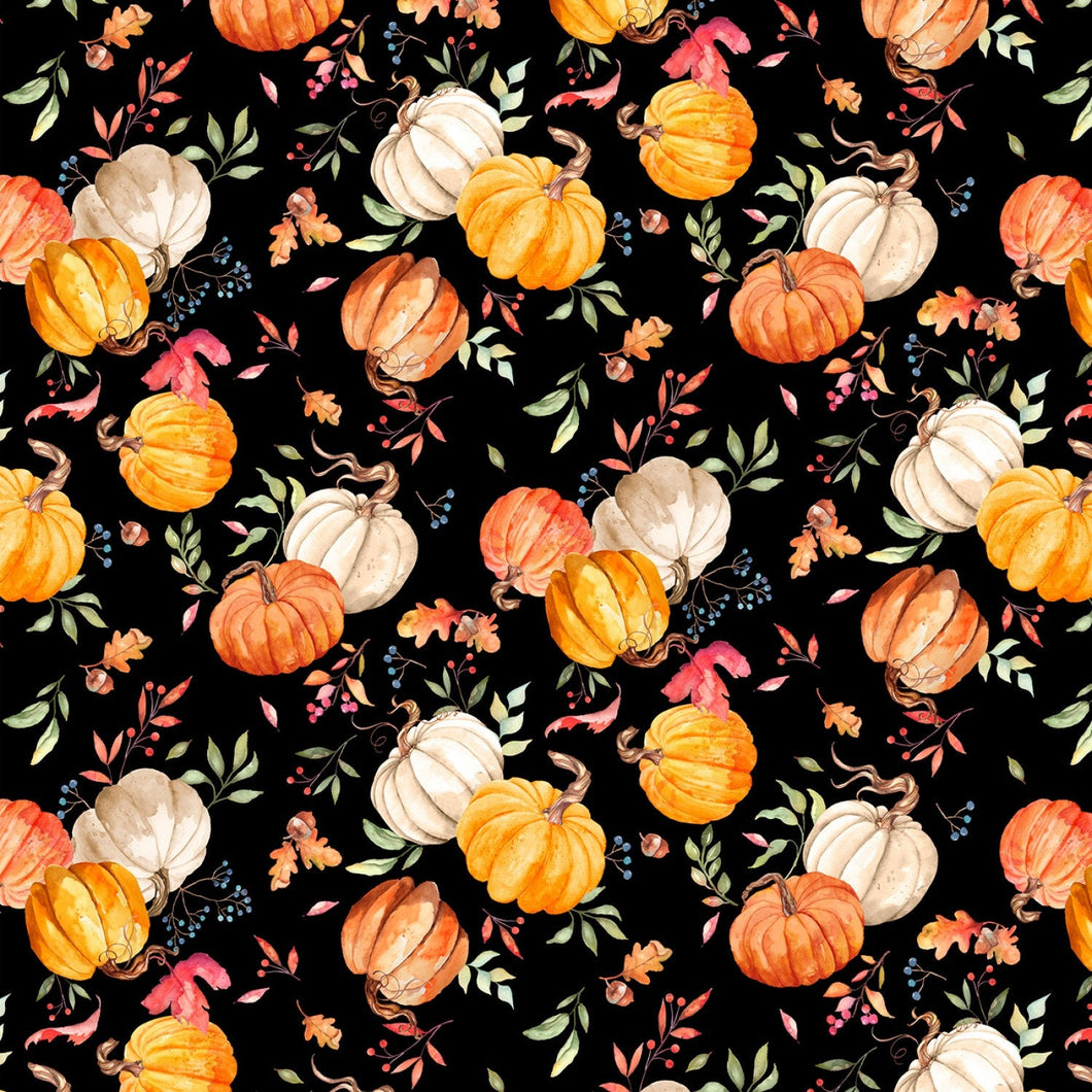 Pumpkin Toss Black Fabric by Wilmington Prints SBY Stitch It Up VA