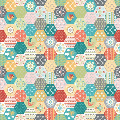 Poppie Cotton Chick-a-Doodle-Doo Collection Hexie Play Multi Fabric SBY Stitch It Up VA