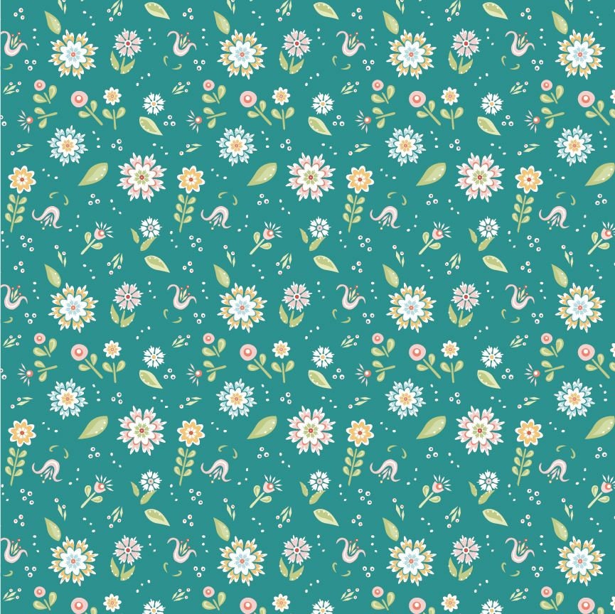 Poppie Cotton Pickin Daisies Teal Fabric Chick A Doodle Doo Collection SBY Stitch It Up VA