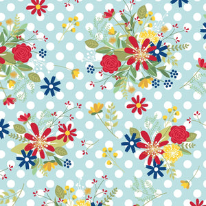 Red White Bloom Collection Fabric Aqua Polka Dot Flowers by Maywood SBY Stitch It Up VA