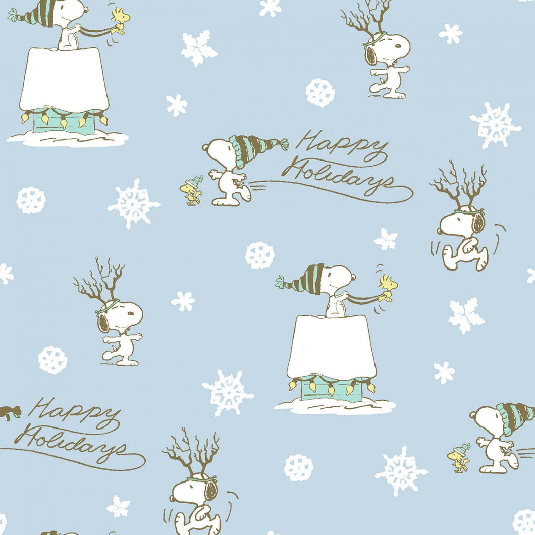 Peanuts Christmas Happy Holidays Fabric SBY by Springs Creative Light Blue Background Stitch It Up VA