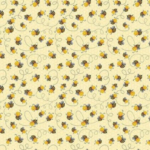 Timeless Treasure Yellow Cute Flying Bee Fabric/Sold by Half Yard or Whole Yard