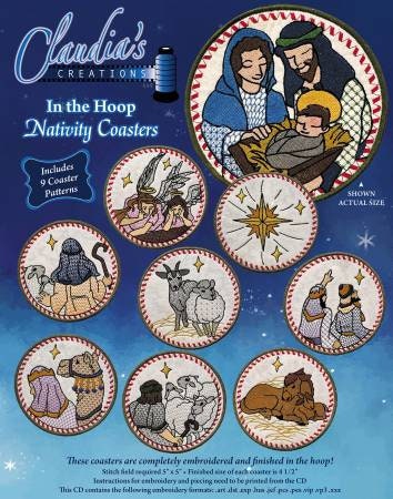 Nativity Coasters In the Hoop by Claudia's Creations